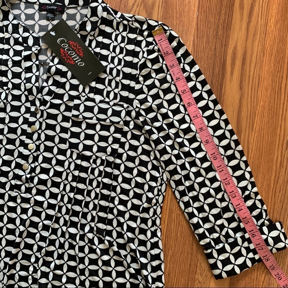 COCOMO Large 3/4 sleeve black white women’s Pintuck Blouse top shirt - Picture 13 of 14
